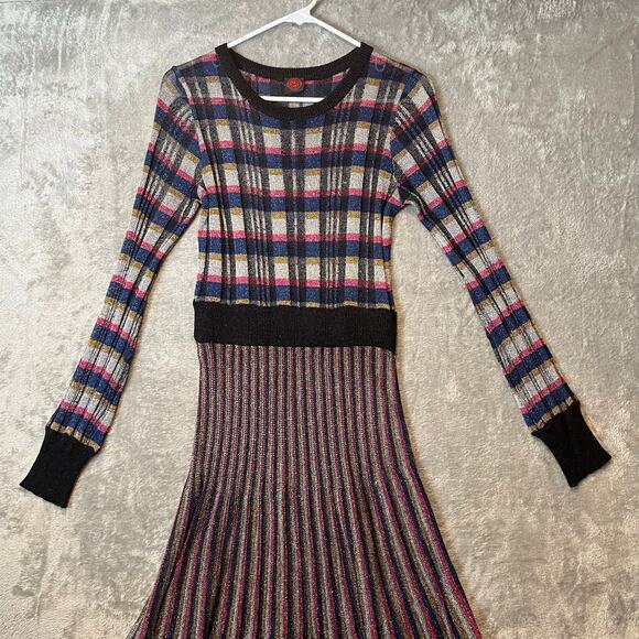 Happy Sheep Colorful Metallic Knit Fit & Flare Long Sleeve Midi Dress Sz Small - Picture 2 of 7